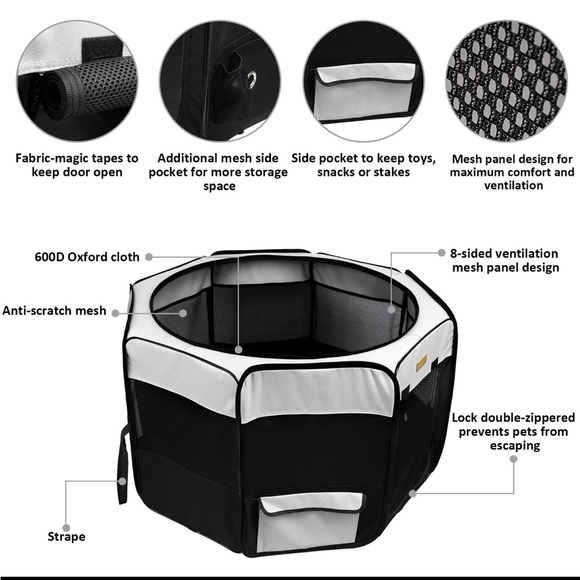 Portable Pet Playpen Foldable Exercise Play Pen Tent Kennel Removable Mesh Cover - Picture 5 of 7